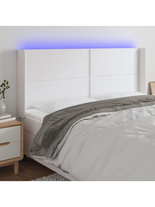 Čelo postele s LED bílé 203 x 16 x 118/128 cm umělá kůže