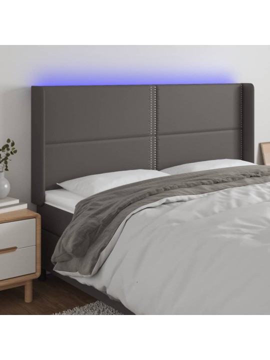 Čelo postele s LED šedé 203 x 16 x 118/128 cm umělá kůže