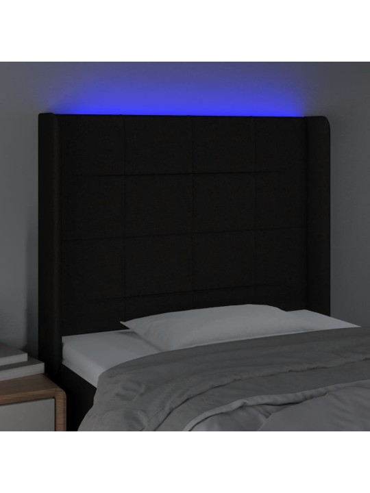 Čelo postele s LED černé 83 x 16 x 118/128 cm textil