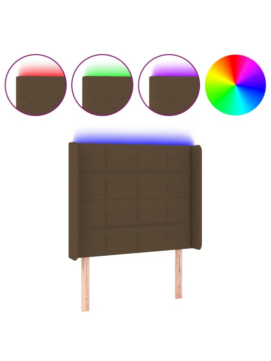 Čelo postele s led tmavě hnědé 83 x 16 x 118/128 cm textil
