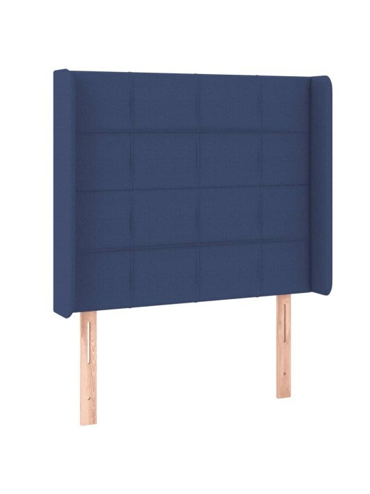 Čelo postele s LED modré 83 x 16 x 118/128 cm textil