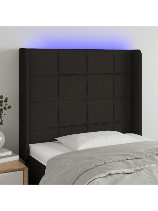 Čelo postele s LED černé 93 x 16 x 118/128 cm textil