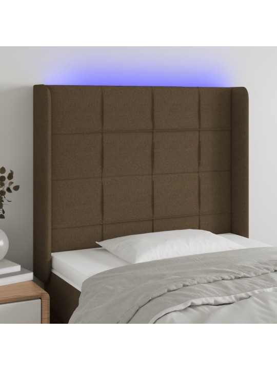 Čelo postele s LED tmavě hnědé 93 x 16 x 118/128 cm textil