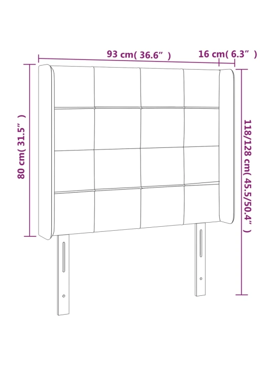 Čelo postele s LED krémové 93 x 16 x 118/128 cm textil