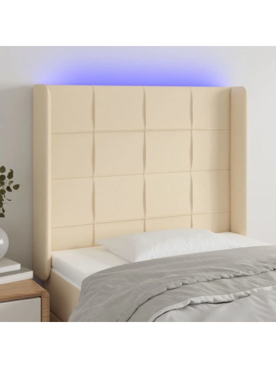 Čelo postele s LED krémové 93 x 16 x 118/128 cm textil