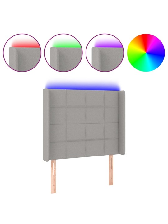 Čelo postele s LED světle šedé 103x16x118/128 cm textil