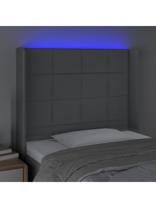 Čelo postele s LED světle šedé 103x16x118/128 cm textil