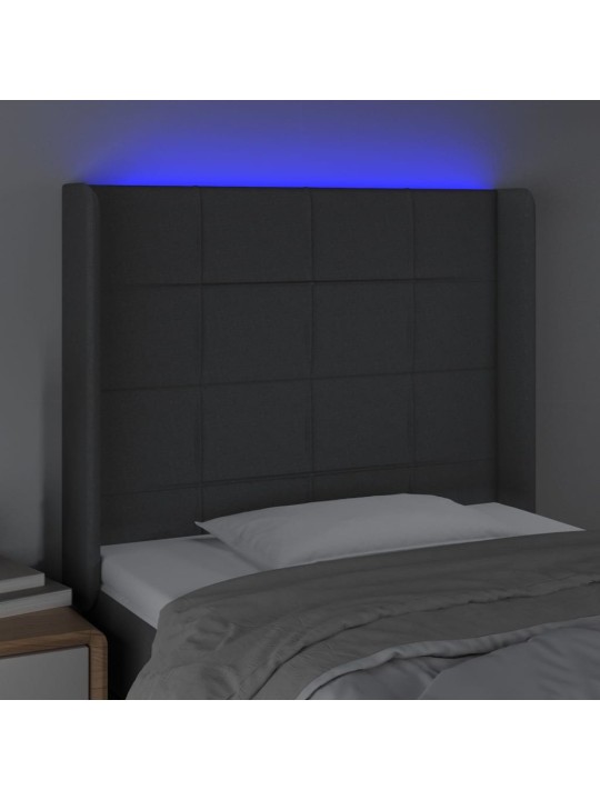Čelo postele s LED tmavě šedé 103 x 16 x 118/128 cm textil