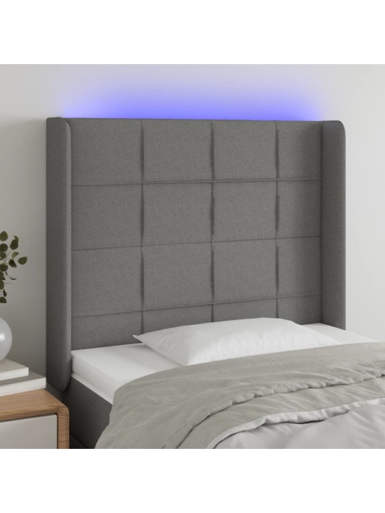 Čelo postele s LED tmavě šedé 103 x 16 x 118/128 cm textil