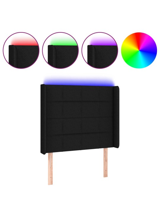 Čelo postele s LED černé 103 x 16 x 118/128 cm textil