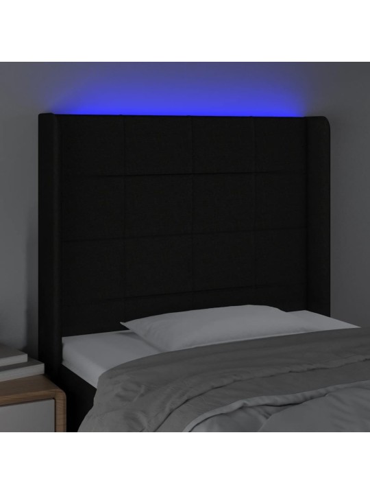 Čelo postele s LED černé 103 x 16 x 118/128 cm textil