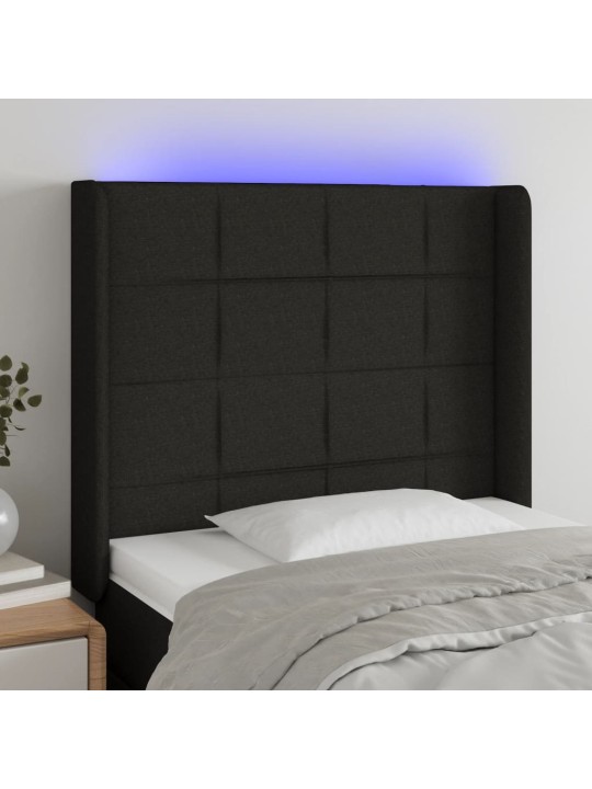Čelo postele s LED černé 103 x 16 x 118/128 cm textil