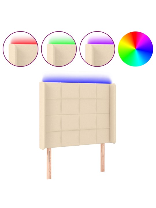 Čelo postele s LED krémové 103 x 16 x 118/128 cm textil