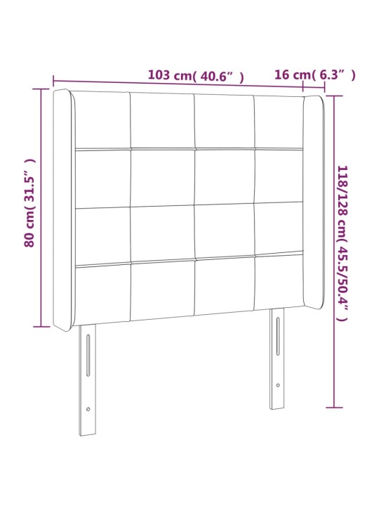 Čelo postele s LED krémové 103 x 16 x 118/128 cm textil