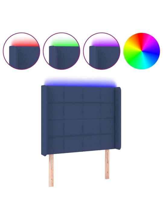 Čelo postele s LED modré 103 x 16 x 118/128 cm textil