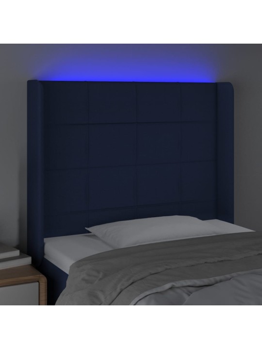 Čelo postele s LED modré 103 x 16 x 118/128 cm textil