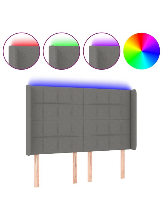 Čelo postele s LED tmavě šedé 147 x 16 x 118/128 cm textil