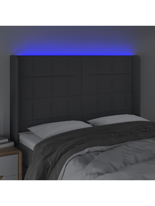 Čelo postele s LED tmavě šedé 147 x 16 x 118/128 cm textil