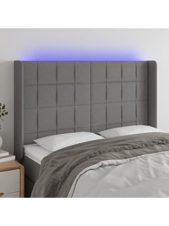Čelo postele s LED tmavě šedé 147 x 16 x 118/128 cm textil