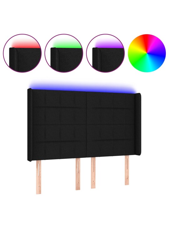 Čelo postele s LED černé 147 x 16 x 118/128 cm textil