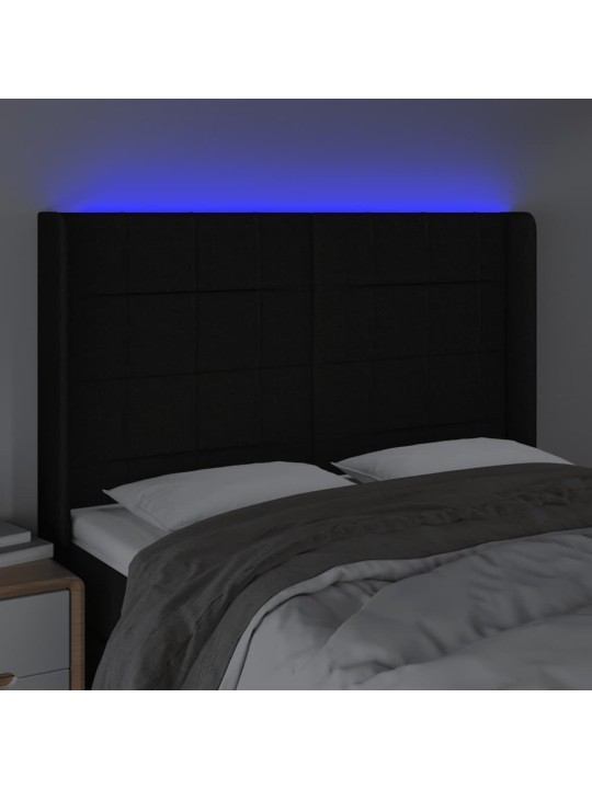 Čelo postele s LED černé 147 x 16 x 118/128 cm textil
