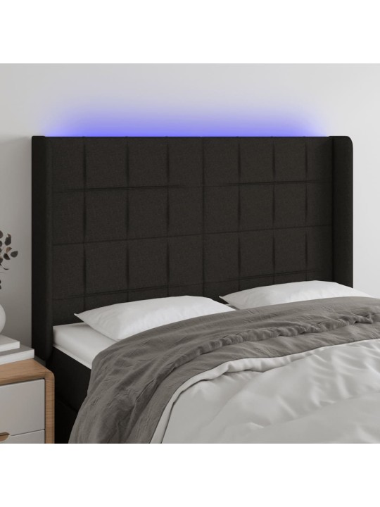 Čelo postele s LED černé 147 x 16 x 118/128 cm textil