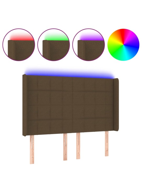Čelo postele s led tmavě hnědé 147 x 16 x 118/128 cm textil