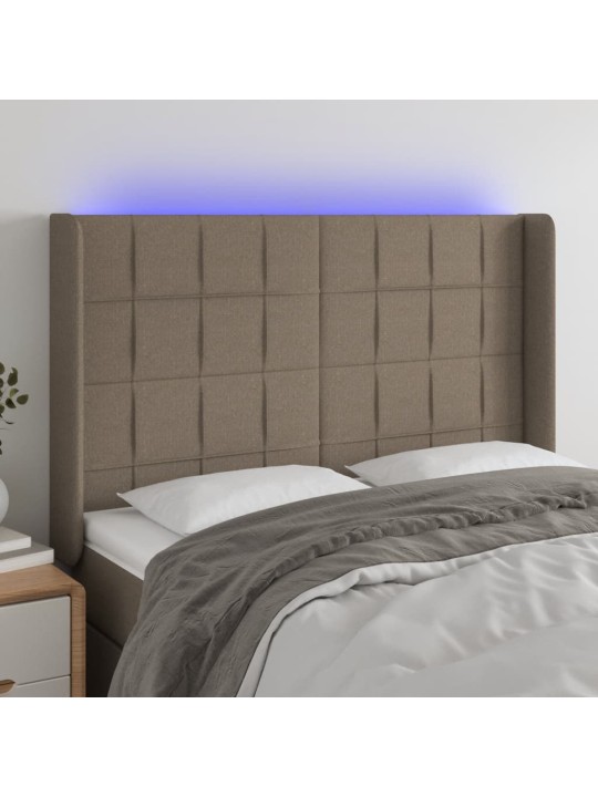 Čelo postele s led taupe 147 x 16 x 118/128 cm textil