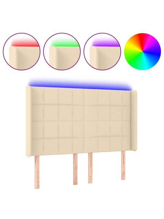 Čelo postele s LED krémové 147 x 16 x 118/128 cm textil