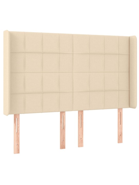 Čelo postele s LED krémové 147 x 16 x 118/128 cm textil