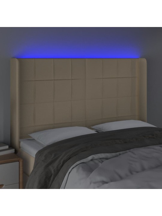 Čelo postele s LED krémové 147 x 16 x 118/128 cm textil