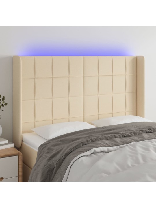 Čelo postele s LED krémové 147 x 16 x 118/128 cm textil