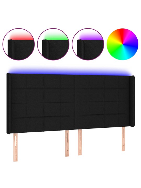 Čelo postele s LED černé 163 x 16 x 118/128 cm textil