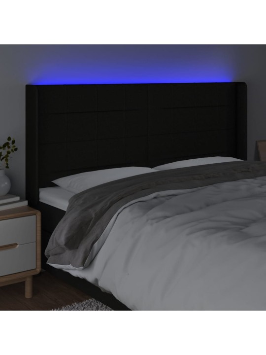 Čelo postele s LED černé 163 x 16 x 118/128 cm textil
