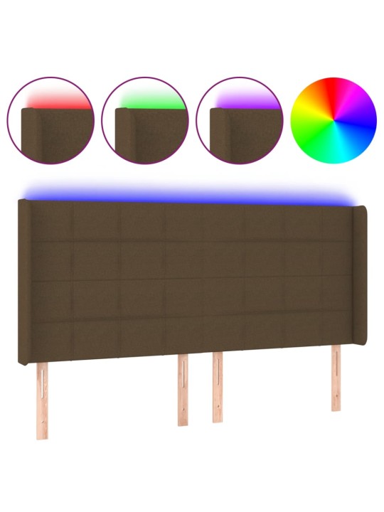 Čelo postele s led tmavě hnědé 163 x 16 x 118/128 cm textil