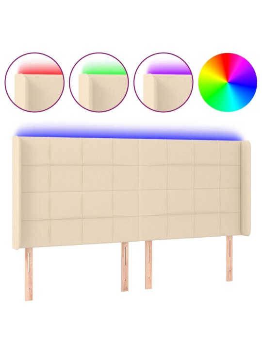 Čelo postele s led krémové 163 x 16 x 118/128 cm textil