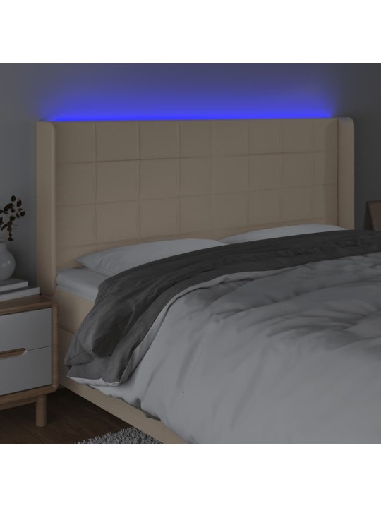 Čelo postele s led krémové 163 x 16 x 118/128 cm textil