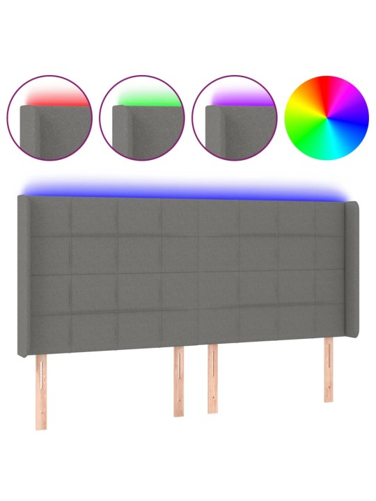 Čelo postele s LED tmavě šedé 183 x 16 x 118/128 cm textil