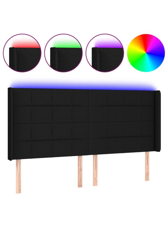 Čelo postele s LED černé 183 x 16 x 118/128 cm textil