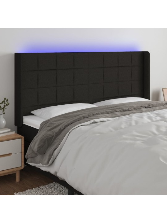 Čelo postele s LED černé 183 x 16 x 118/128 cm textil