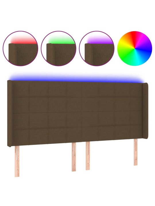 Čelo postele s led tmavě hnědé 183 x 16 x 118/128 cm textil