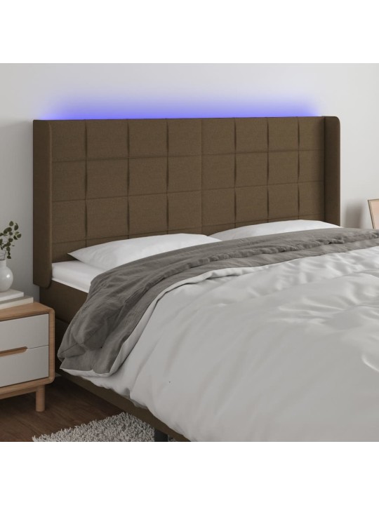 Čelo postele s led tmavě hnědé 183 x 16 x 118/128 cm textil
