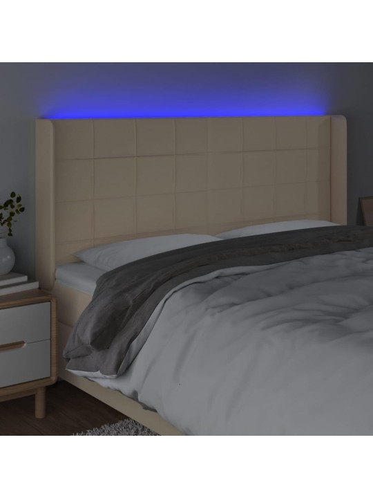 Čelo postele s led krémové 183 x 16 x 118/128 cm textil