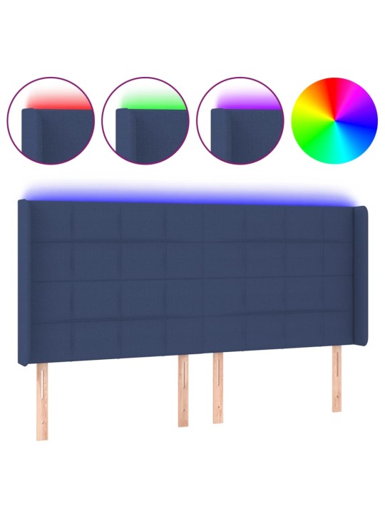 Čelo postele s LED modré 183x16x118/128 cm textil