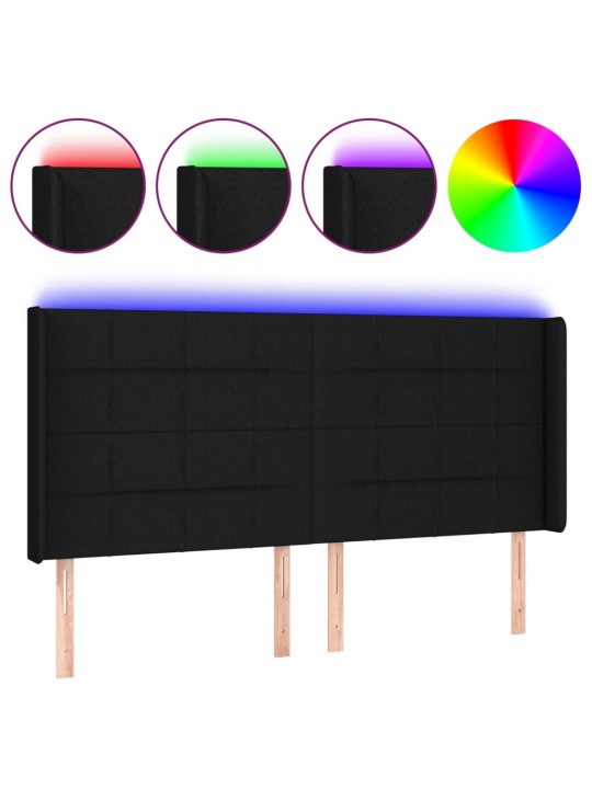 Čelo postele s LED černé 203 x 16 x 118/128 cm textil