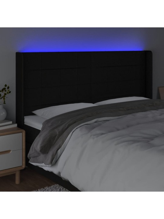Čelo postele s LED černé 203 x 16 x 118/128 cm textil