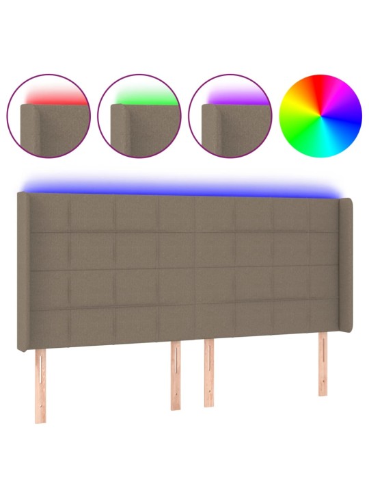 Čelo postele s led taupe 203 x 16 x 118/128 cm textil