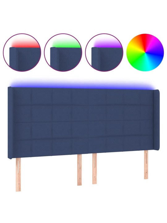 Čelo postele s led modré 203 x 16 x 118/128 cm textil
