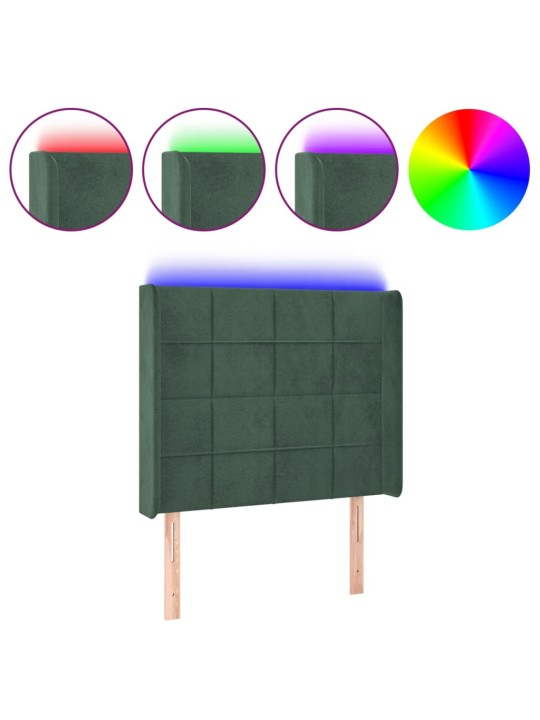 Čelo postele s LED tmavě zelené 83 x 16 x 118/128 cm samet