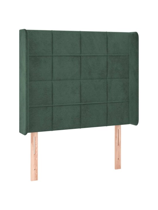 Čelo postele s LED tmavě zelené 83 x 16 x 118/128 cm samet